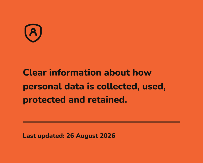 Clear information about how personal data is collected, used, protected and retained. Last updated: 26 August 2026